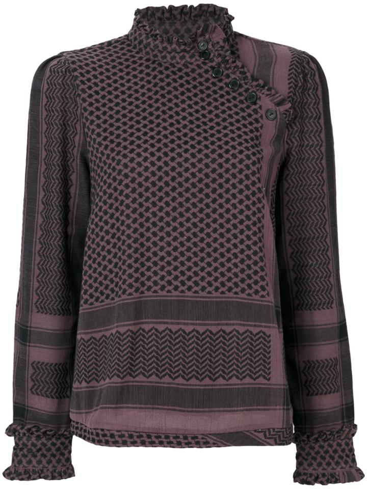 Cecilie Copenhagen Slanted Button Patterned Shirt - Pink & Purple