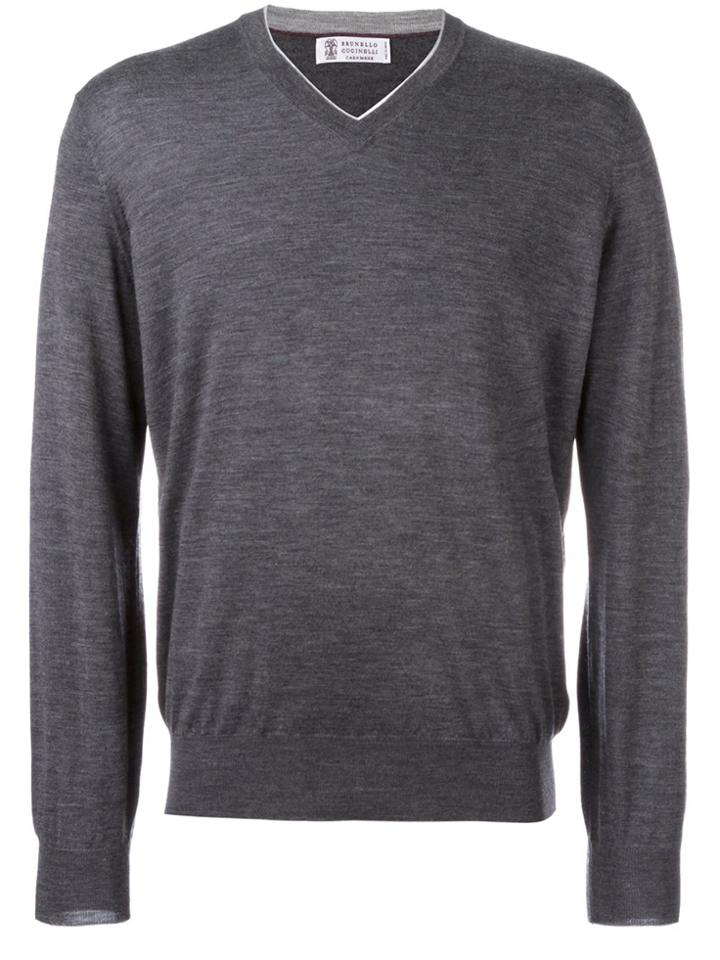 Brunello Cucinelli V-neck Jumper - Grey