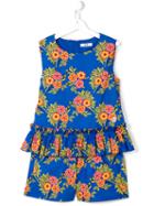Msgm Kids Floral Print Playsuit, Girl's, Size: 14 Yrs, Blue