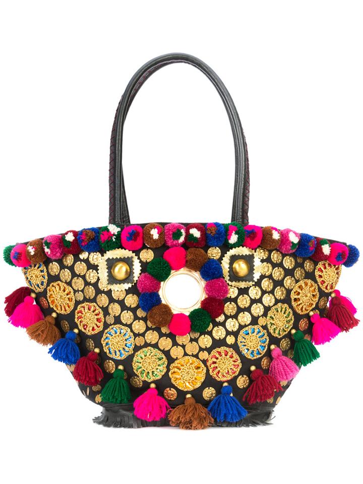Figue Pom Pom Tassel Tote Bag - Black