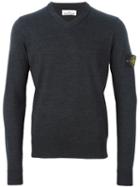 Stone Island V-neck Jumper, Men's, Size: Small, Grey, Wool