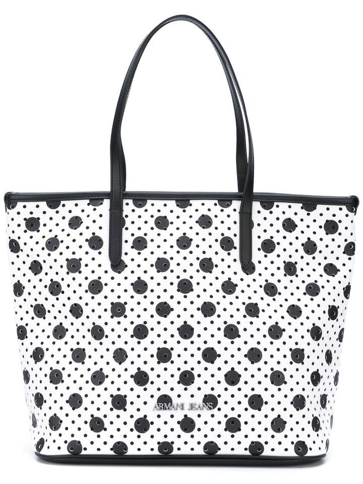 Armani Jeans - Perforated Circle Print Tote - Women - Pvc - One Size, White, Pvc