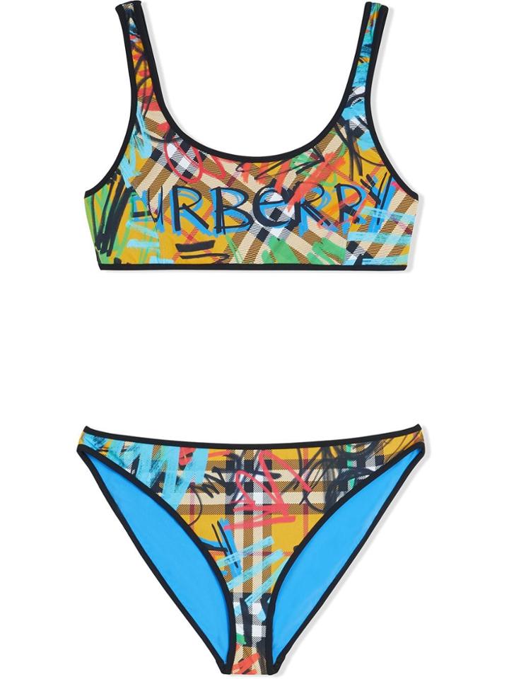 Burberry Graffiti Print Vintage Check Bikini - Multicolour