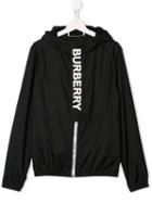 Burberry Kids Teen Logo Print Lightweight Hooded Jacket - Black