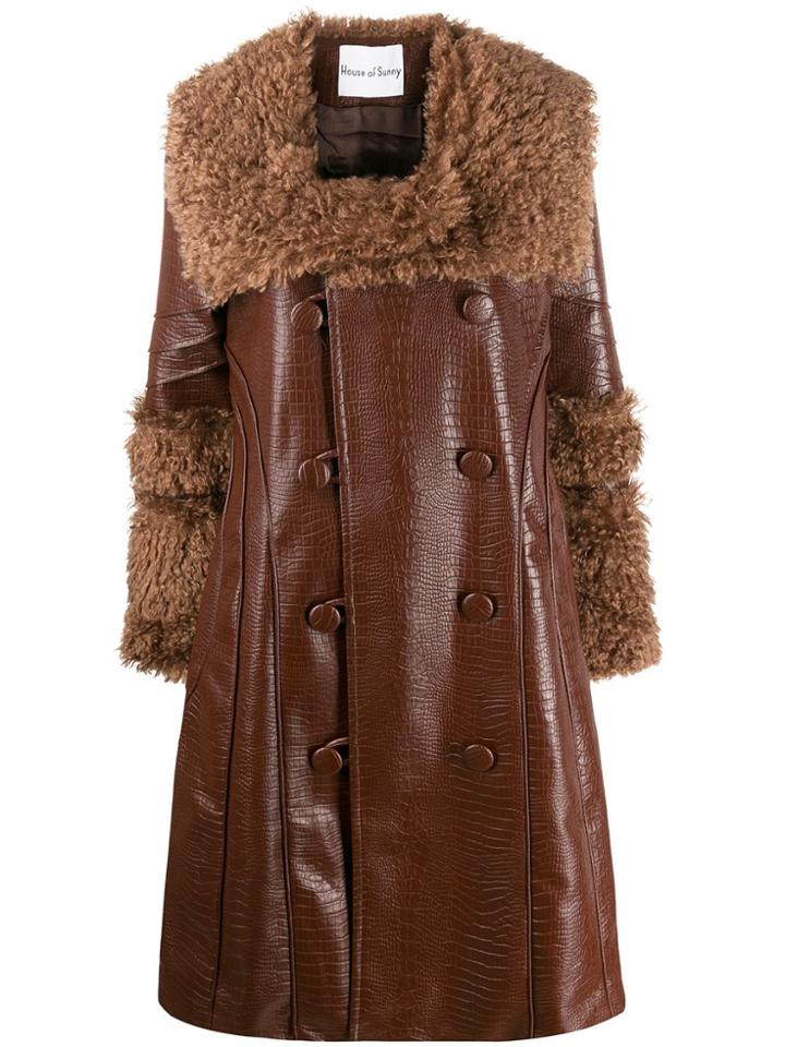 House Of Sunny Croco Double-breasted Coat - Brown