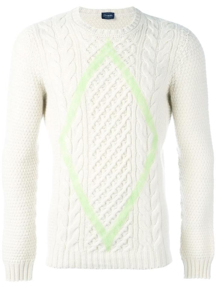 Drumohr - Aran Diamond Detail Jumper - Men - Lambs Wool - 48, White, Lambs Wool