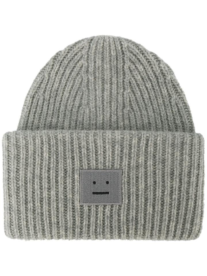 Acne Studios Pansy H Ribbed Beanie, Women's, Grey, Wool