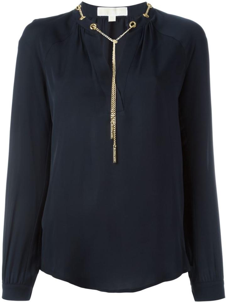 Michael Michael Kors Chain-neck Blouse, Women's, Size: Large, Blue, Silk