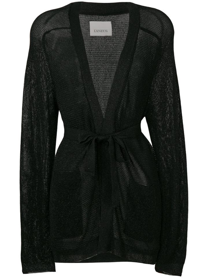 Laneus Sheer Belted Cardigan - Black