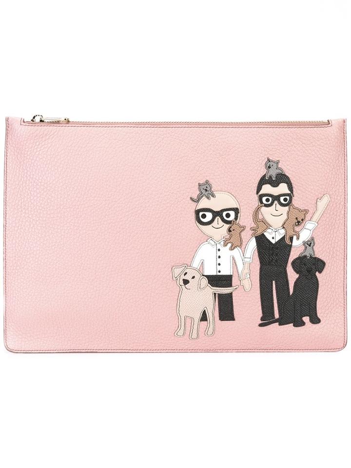 Family Patch Purse, Women's, Pink/purple, Calf Leather, Dolce & Gabbana