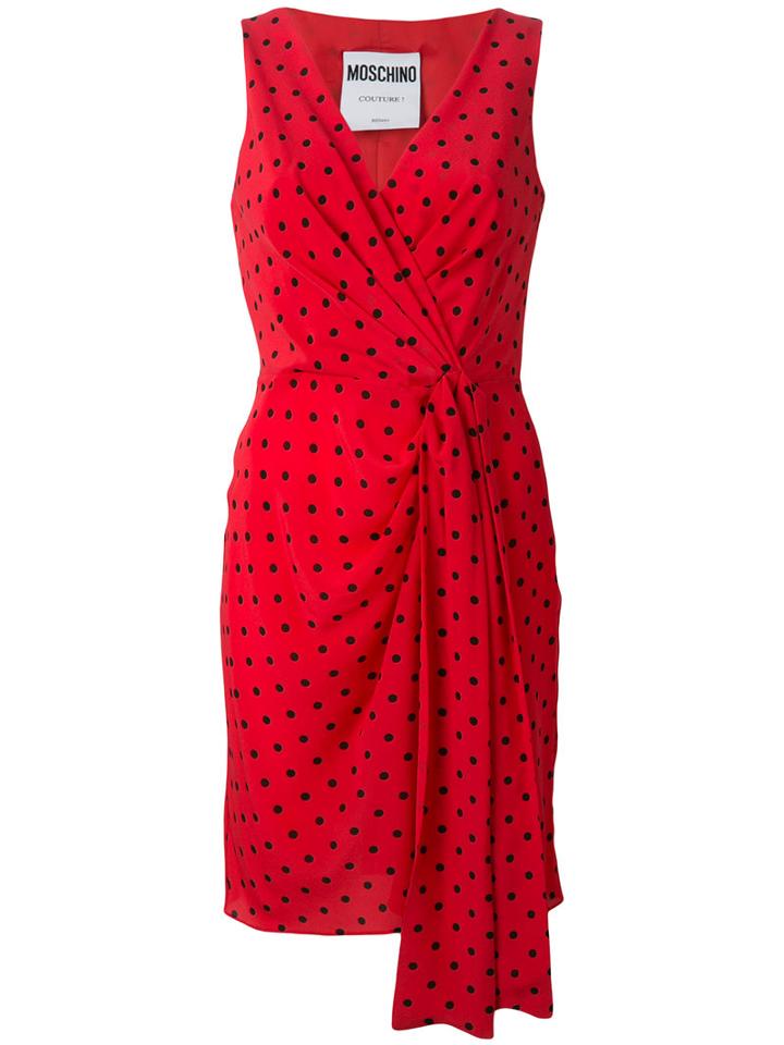 Moschino Polka-dot Shift Dress, Women's, Size: 44, Red, Silk
