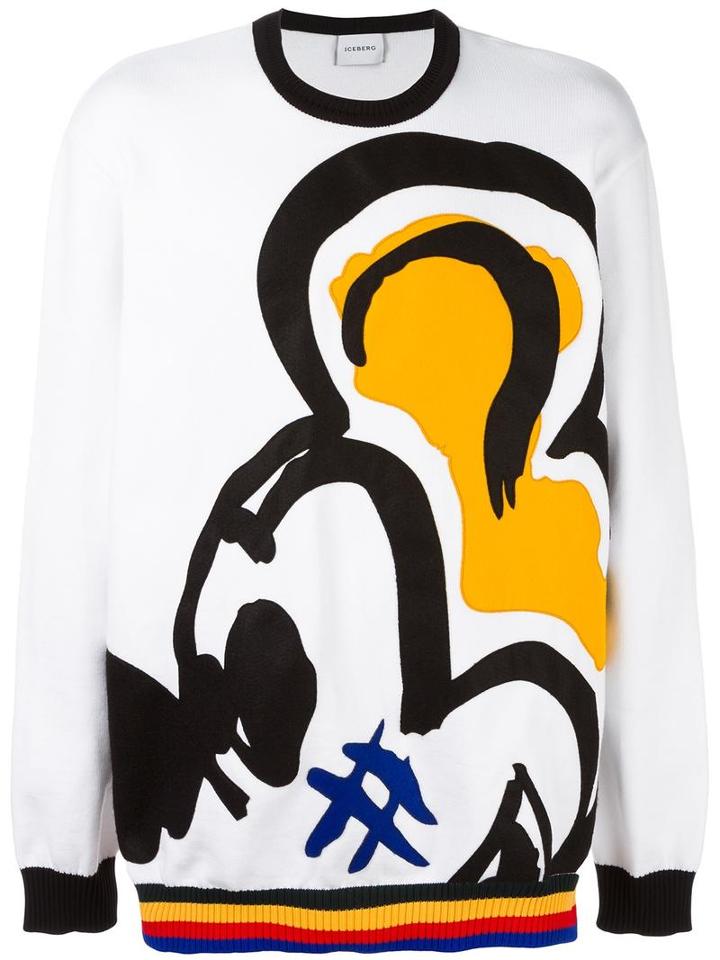 Iceberg Mickey Mouse Print Sweatshirt, Men's, Size: 3, White, Cotton/polyamide