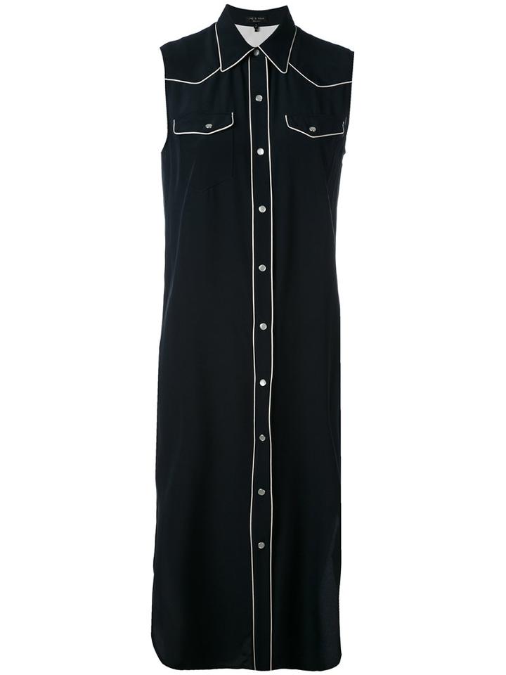 Rag & Bone - Sleeveless Shirt Dress - Women - Silk - S, Blue, Silk