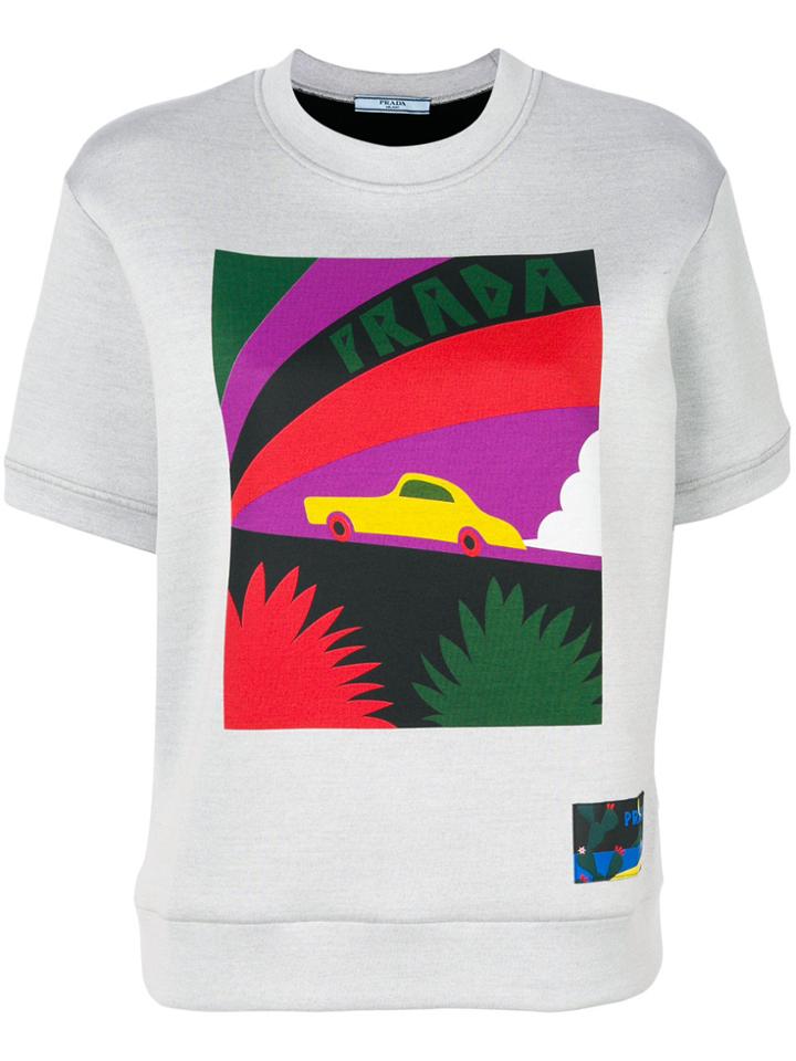 Prada Retro Print Shortsleeved Sweatshirt - Grey