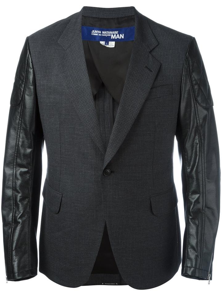 Junya Watanabe Comme Des Garçons Man Paneled Blazer, Men's, Size: Large, Black, Cupro/wool/polyurethane Resin