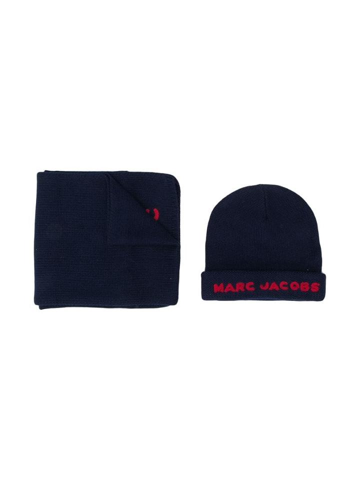 Little Marc Jacobs Logo Knitted Hat And Scarf Set - Blue