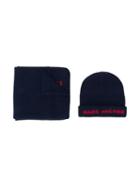 Little Marc Jacobs Logo Knitted Hat And Scarf Set - Blue