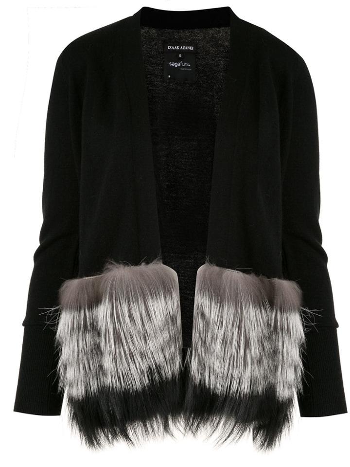 Izaak Azanei Faux Fur Trimmed Cardigan - Black