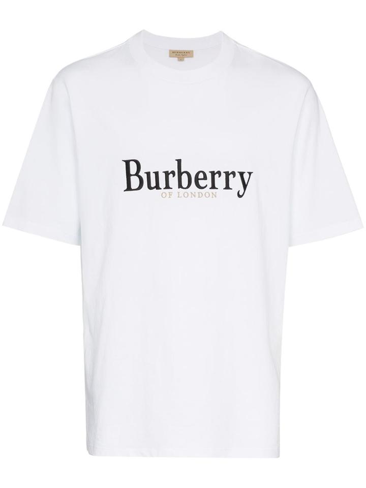 Burberry Logo Embroidery Crew Neck Cotton T-shirt - White
