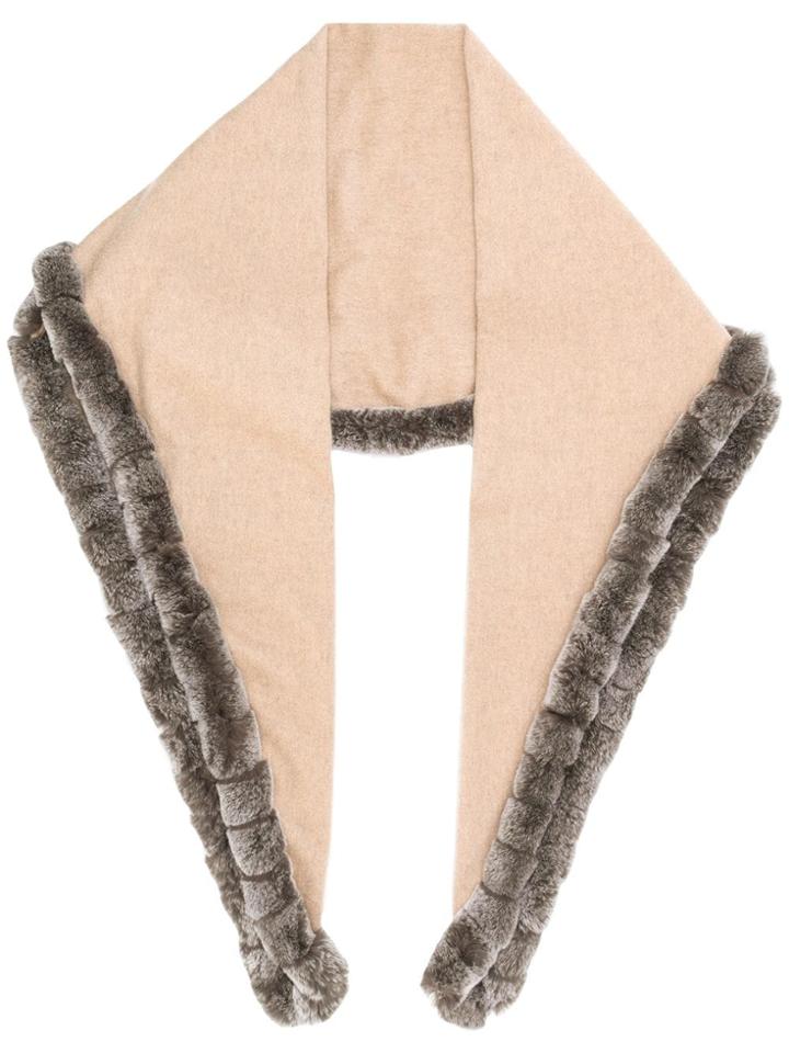 N.peal Fur Edge Triangular Scarf - Neutrals