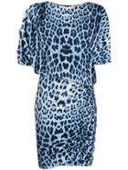 Roberto Cavalli Draped Leopard Mini Dress - Blue