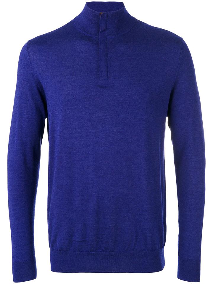 N.peal The Regent Fine Gauge Half Zip Jumper, Men's, Size: Large, Blue, Silk/cashmere