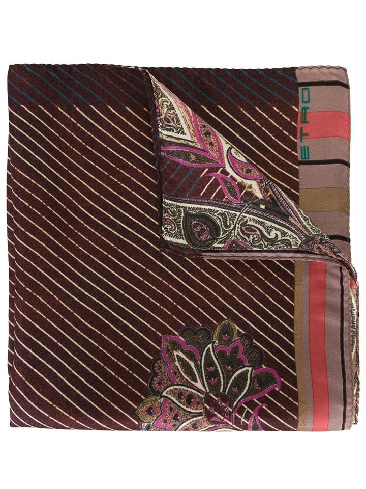 Etro Striped Floral Pocket Square, Men's, Pink/purple, Silk
