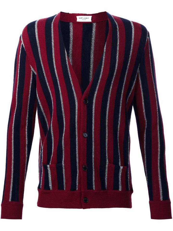 Saint Laurent Striped Cardigan, Men's, Size: Small, Red, Polyester/viscose/wool