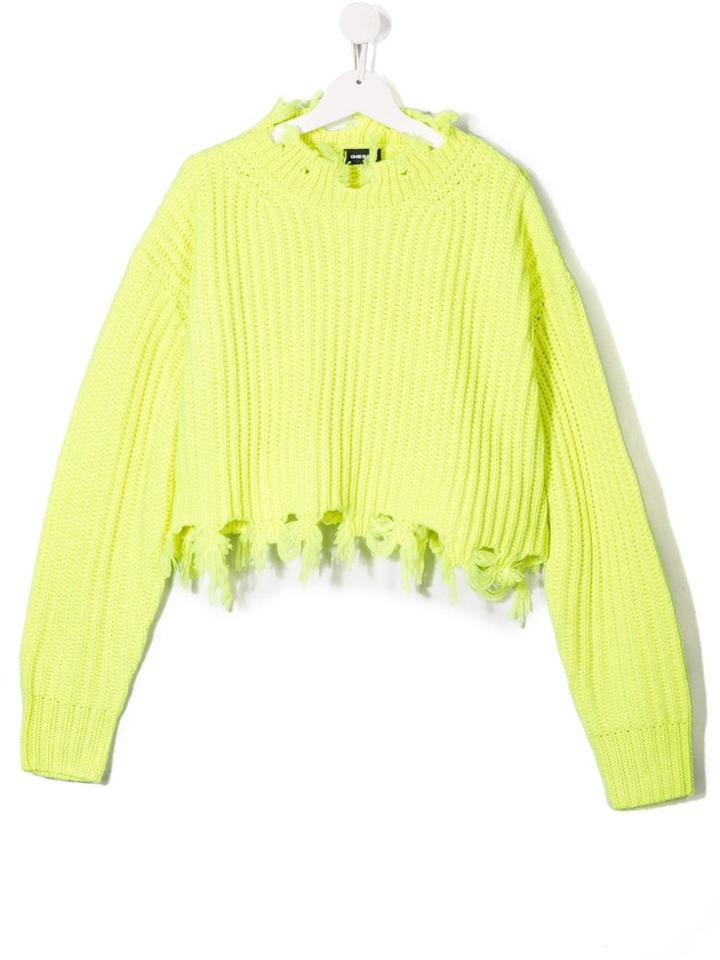 Diesel Kids Teen Frayed Jumper - Yellow