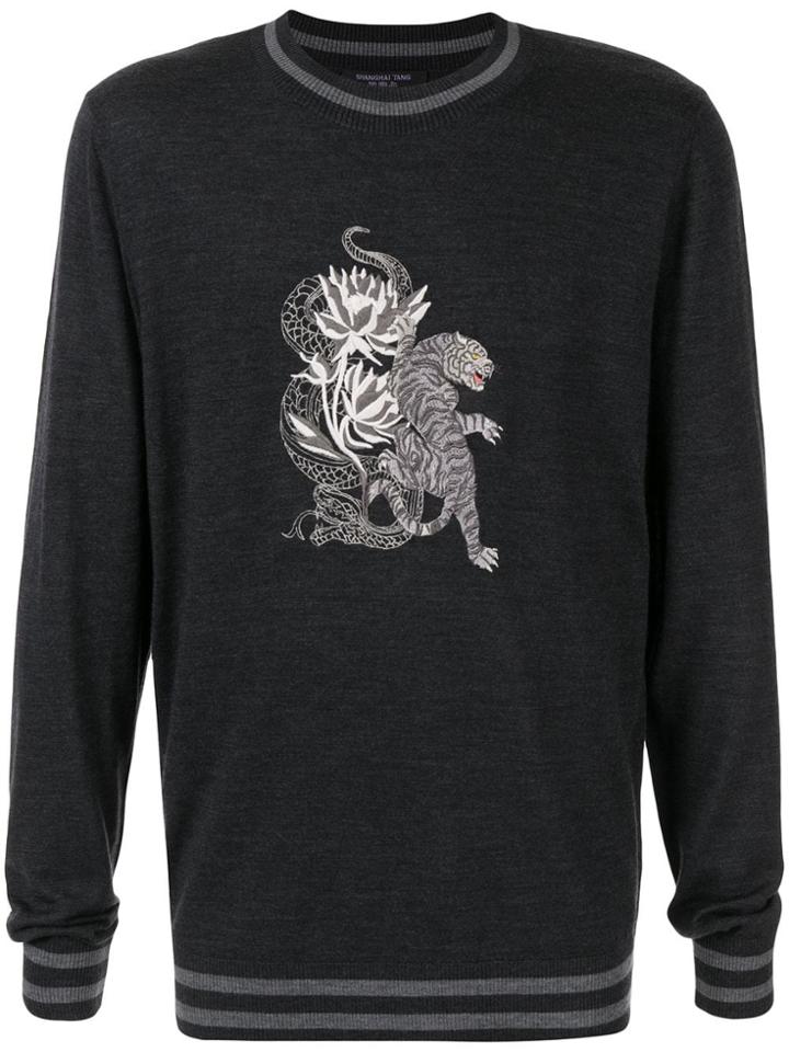 Shanghai Tang Tiger-embroidered Sweatshirt - Grey