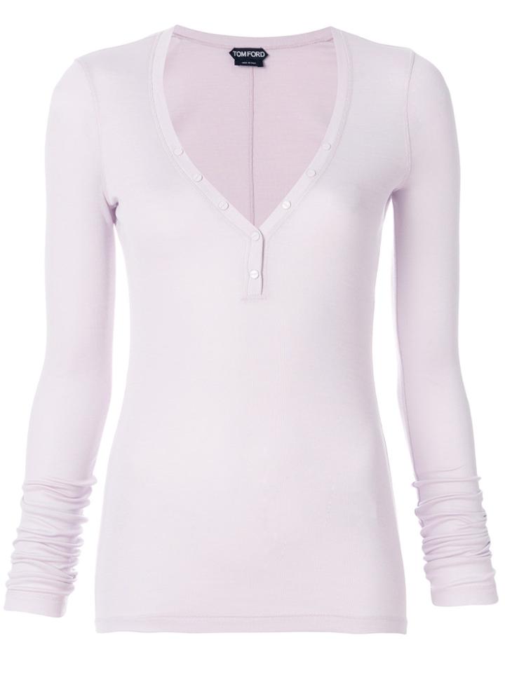 Tom Ford Plunge Henley Top - Pink & Purple