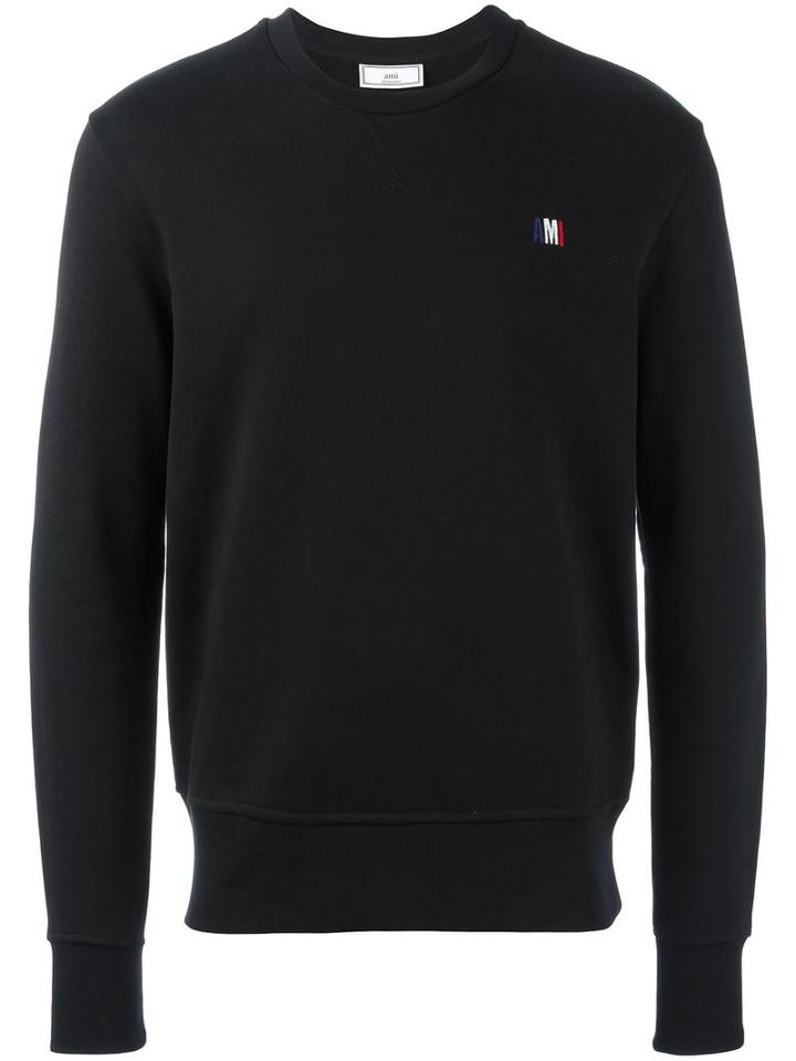 Ami Alexandre Mattiussi Small Logo Crew Neck Sweatshirt, Men's, Size: Medium, Black, Cotton