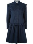 Burberry Ruffle Trim Shirt Dress, Women's, Size: 12, Blue, Cotton