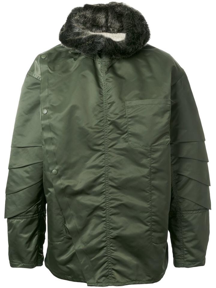 Toga Panelled Sleeve Duffle Coat, Men's, Size: 48, Green, Nylon/polyester