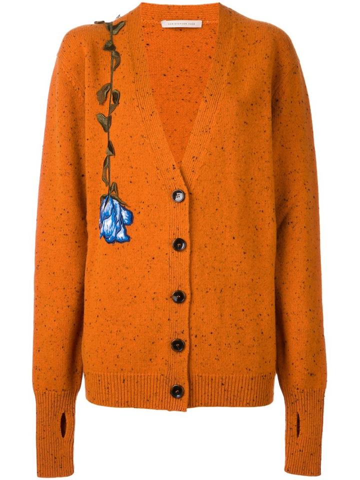 Christopher Kane Embroidered Rose Cardigan, Women's, Size: Xs, Yellow/orange, Virgin Wool