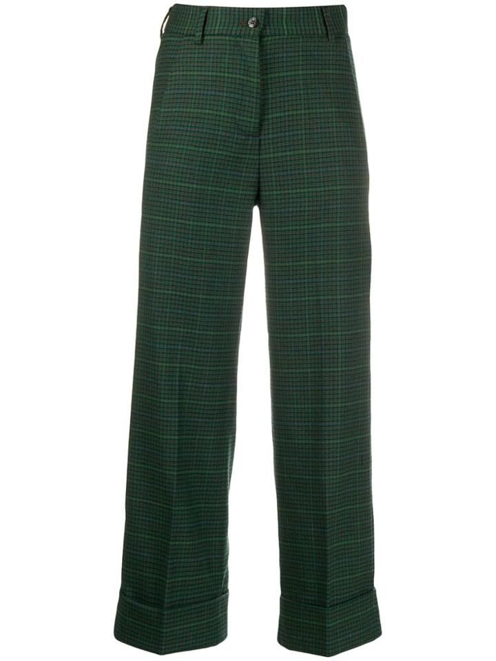 Brag-wette Cropped Checked Trousers - Green