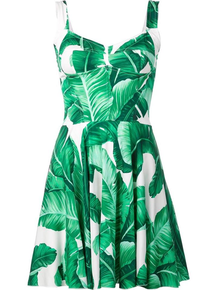 Dolce & Gabbana Banana Leaf Printed Dress, Women's, Size: 38, Green, Silk/polyamide/spandex/elastane