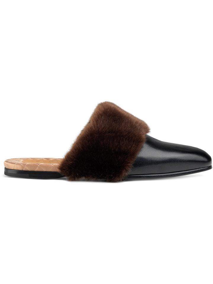 Gucci Leather And Faux Fur Slipper - Black