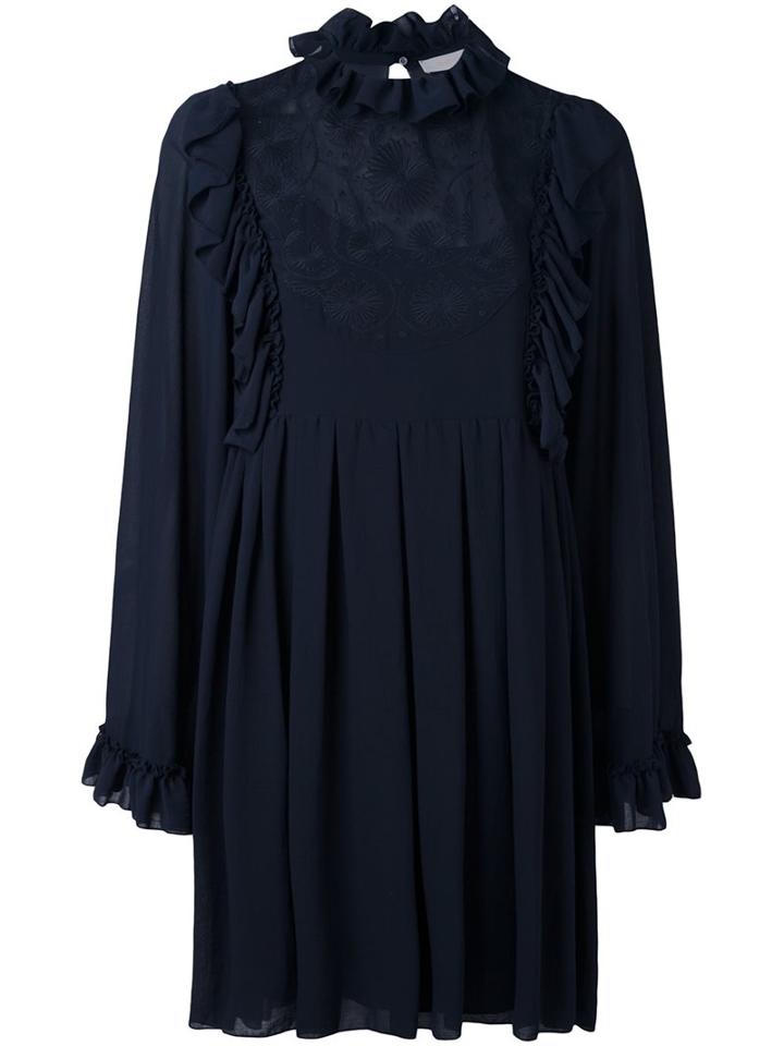 See By Chloé Floral Embroidered Ruffle Dress