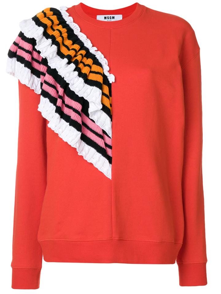 Msgm Ruffle Detail Sweater - Red