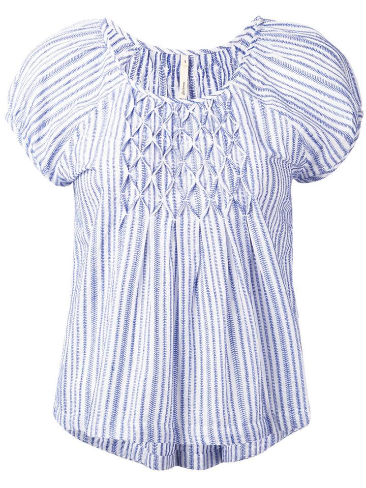 Bellerose - Striped Cap Sleeve Blouse - Women - Cotton - 3, Women's, White, Cotton