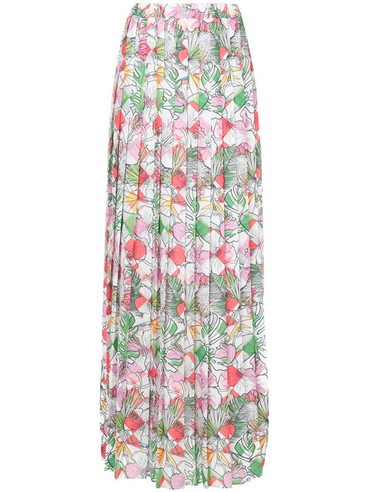 Ultràchic Straw Print Pleated Maxi Skirt - Multicolour