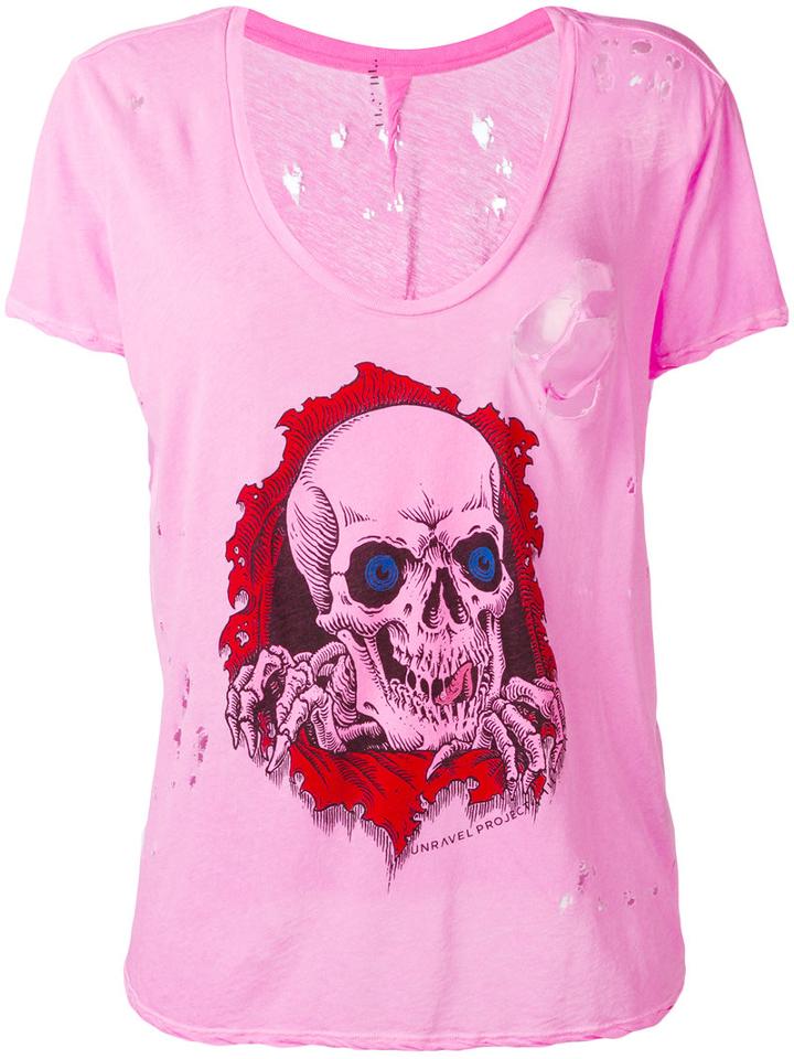 Unravel Project Skull Print T-shirt, Women's, Size: Medium, Pink/purple, Cotton