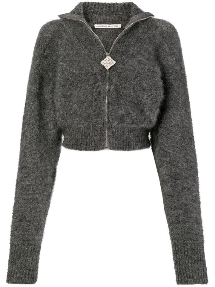 Alessandra Rich Cropped High Neck Cardigan - Grey