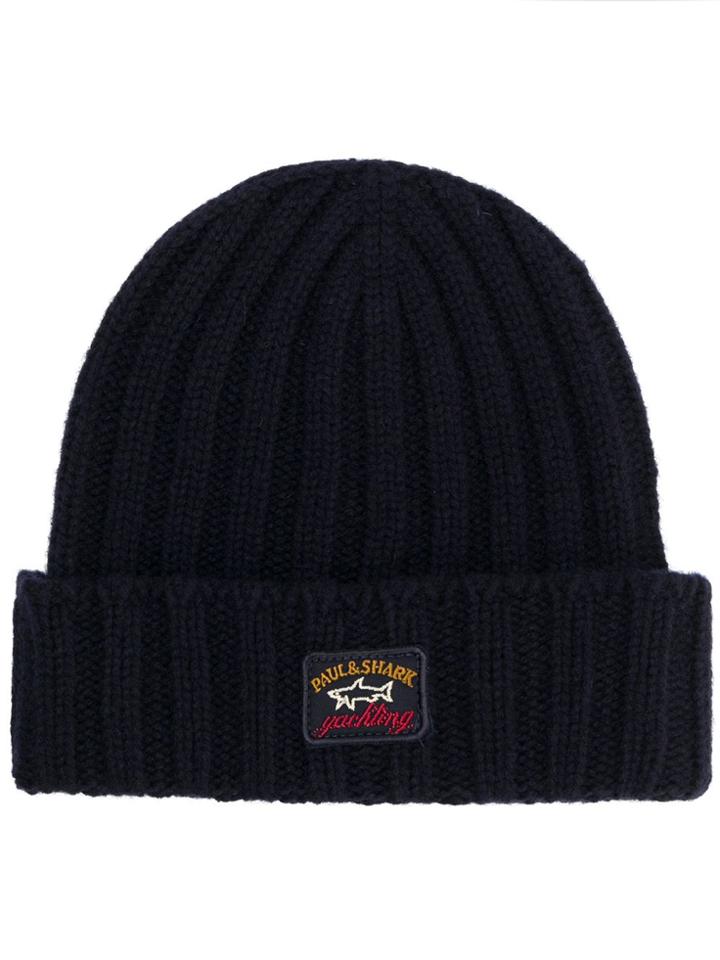 Paul & Shark Ribbed Knit Beanie - Blue