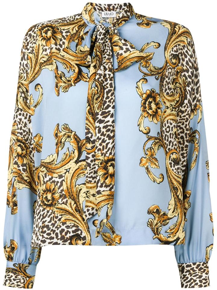 Liu Jo Printed Pussy Bow Blouse - Blue