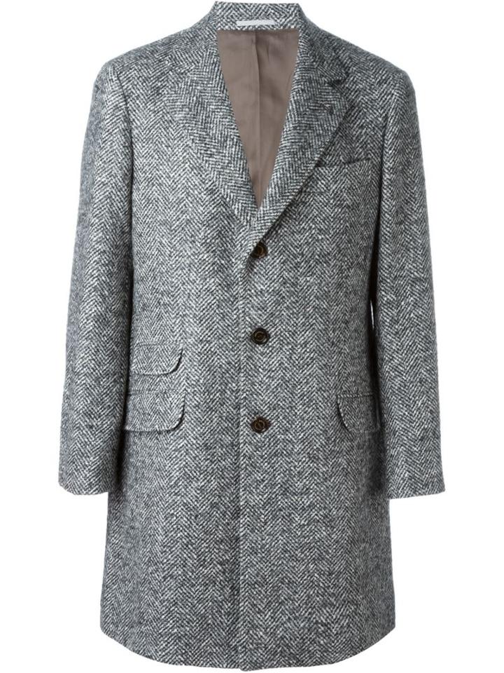 Brunello Cucinelli Single Breasted Coat, Men's, Size: 50, Grey, Cotton/polyamide/cupro/virgin Wool