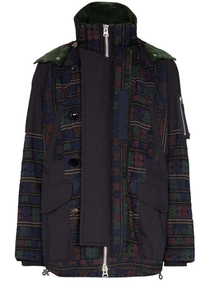 Sacai Tapestry-style Panel Hooded Jacket - Blue