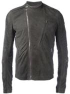 Rick Owens Band Collar Biker Jacket, Men's, Size: 46, Grey, Cupro/lamb Skin/cotton