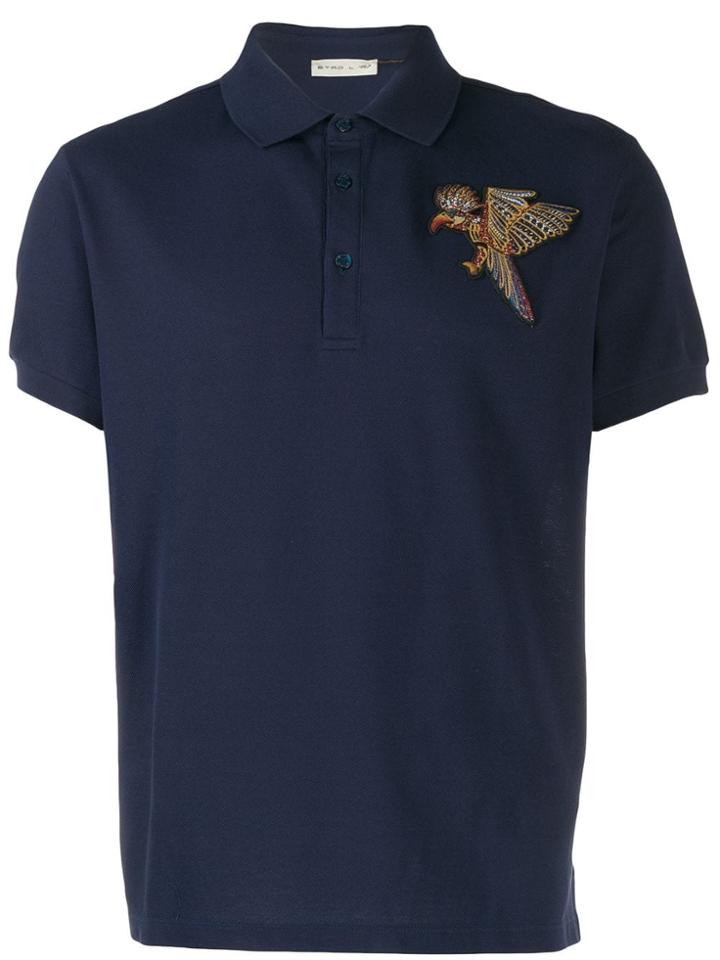 Etro Bird Embroidered Polo Shirt - Blue